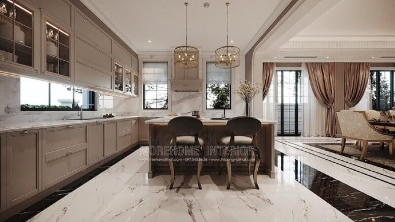 Đá ốp bếp vân mây đẹp, sang trọng cho tủ bếp biệt thự, nhà phố. Đá ốp bếp