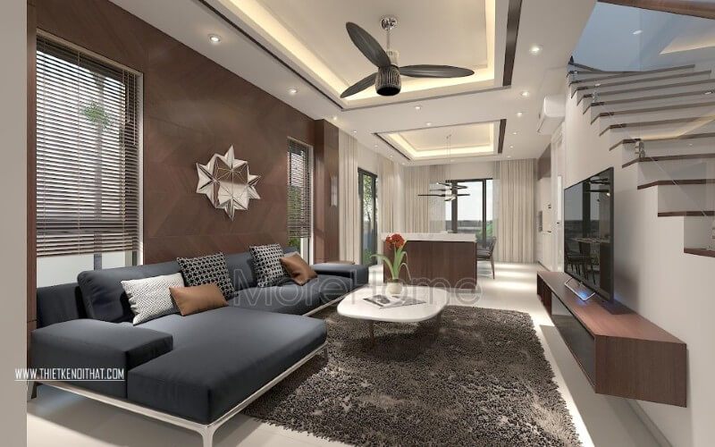 Sofa góc khung gỗ tự nhiên bọc vải màu xanh bắt mắt, phần chân sắt phun sơn tĩnh điện màu trắng tạo cảm giác nhẹ nhàng, thanh thoát mà không kém phần nổi bật