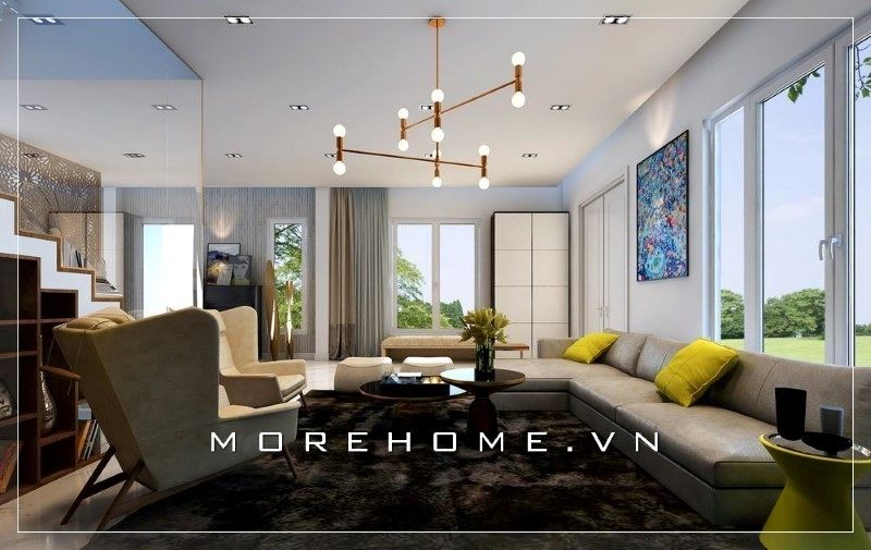Bàn trà đôi hình tròn đóng vai trò là điểm nhấn giúp không gian phòng khách trở nên ấn tượng hơn trong mắt người nhìn.
