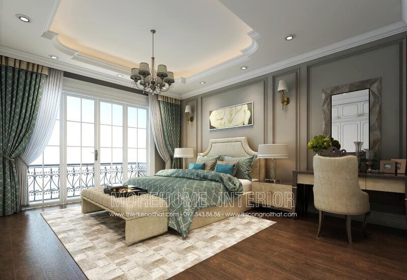 Mẫu giường ngủ gỗ tự nhiên bọc nỉ cao cấp có khả năng cuốn hút và làm ấn tượng mạnh mẽ. Để tạo cảm giác thoải mái hơn cho gia chủ, phần cuối giường được bố trí thêm một chiếc đôn cùng chất liệu.